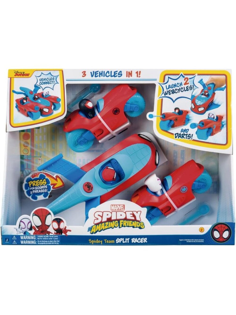 Spidey Team Split Racer - 8.5-Inch Three-in-One Vehicle with Web Darts & Sounds
